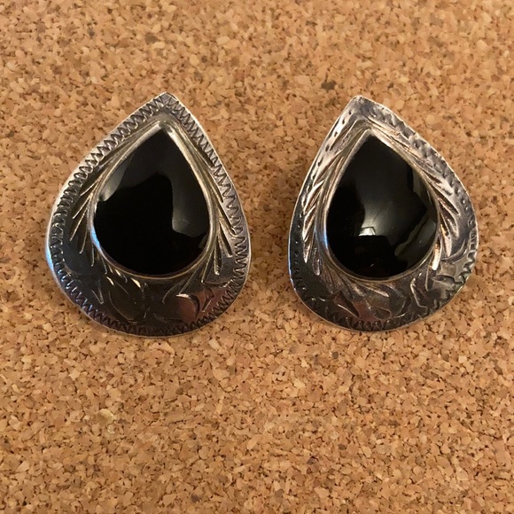Silver and Black Earrings - Picture 1 of 3